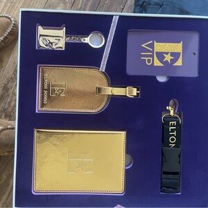 Elton Metallic Gold Travel Key & Card Holder Set